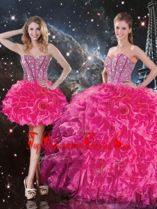 Fashionable Sweetheart Hot Pink Detachable Quinceanera Skirts with Beading