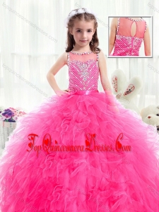 Beautiful Bateau Hot Pink New Arrival Kid Pageant Dresses with Beading