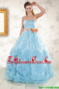 Elegant Beading Aqua Blue 2015 Quinceanera Dresses