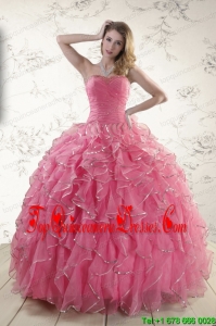 2015 Perfect Beading Quinceanera Dresses in Rose Pink