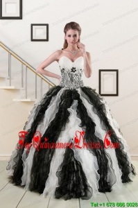 2015 Perfect Black and White Quinceanera Dresses with Zebra and Ruffles