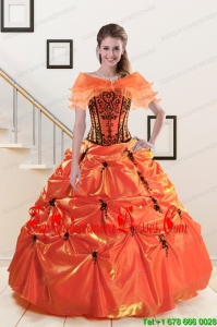 2015 Popular Appliques Quinceanera Dresses in Orange Red and Black
