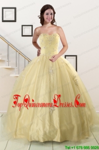 Perfect Appliques Quinceanera Dress in Light Yellow For 2015