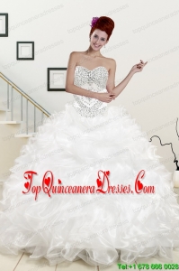 Popular Sweetheart Sweep Train Beading and Ruffles Quinceanera Dress for 2015