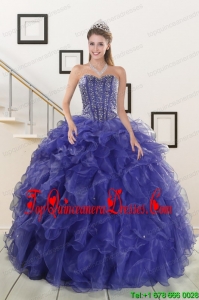 2015 Pretty Sweetheart Purple Quinceanera Dresses with Beading and Ruffles