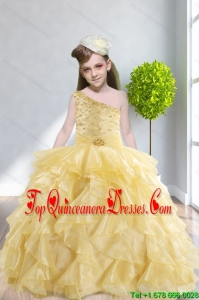 Ruffles and Beading 2015 Popular Little Girl Pageant Dress with One Shoulder