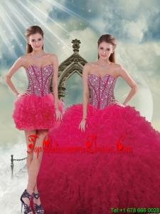 Detachable and Elegant Fashionable Beading and Ruffles Red Sweet 16 Dresses