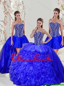 Detachable and Luxurious Beading and Ruffles Sweet 16 Dresses in Royal Blue for 2015