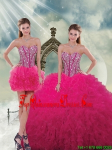 Detachable Unique Beading and Ruffles Quinceanera Dress Skirts in Hot Pink