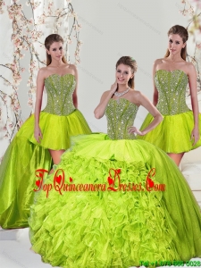 2015 Detachable Beading and Ruffles Yellow Green Unique Quinceanera Dresses