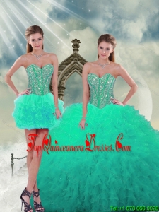 2015 Detachable Trendy Beading and Ruffles Sweet 16 Vestidos de Quinceanera in Apple Green