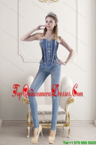 Blue Sweetheart Beading and Embroidery Corset