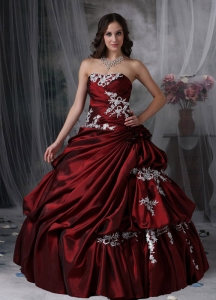 Shimmering Wine Red Embroidery Gathered Quinceanera Dress