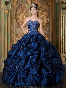Navy Blue Quinceanera Dress With Pick-ups And Embellishments