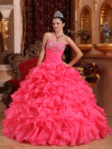 Ruffled Organza Sweetheart Hot Pink Sweet 16 Birthday Dress