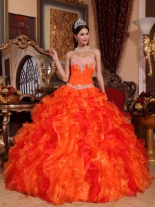 Orange Quinceanera Dress Sweetheart Ruffled Appliques
