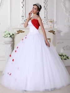 Sweetheart White and Red Quinceanera Dress Appliques Ball Gown