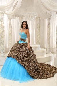 Leopard and Organza Beading Sweetheart 2013 Quinceanera Dress