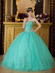 Turquoise Strapless Quinceanera Dress Beading Ball Gown