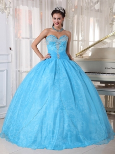 Baby Blue Sweetheart Appliques Ball Gown Quinceanera Dress