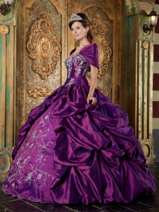 Hot Purple Quinceanera Dress Strapless Taffeta Embroidery