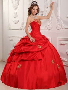 Red Quinceanera Dress Sweetheart Taffeta Appliques Ball Gown