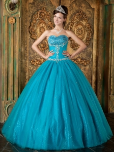 Teal Sweet 16 Dresses Sweetheart Beading for Quinceanera