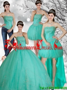 Detachable Appliques and Beading Strapless Sweet 15 Dress in Apple Green