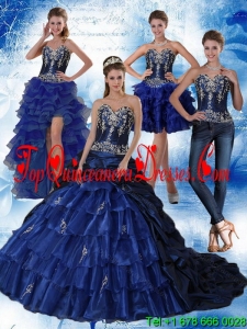 Detachable Navy Blue Sweetheart Quinceanera Dress with Embroidery and Ruffles