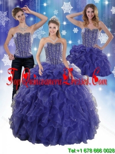 Modest Beading and Ruffles Quince Dresses in Royal Bule