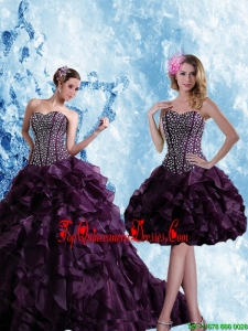Modest Sweetheart Burgundy Quinceanera Dress with Ruffles and Beading