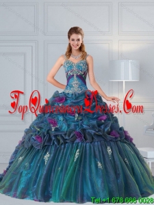 2015 Cute Multi Color Quinceanera Gown with Hand Made Flower and Pick Ups