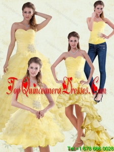 Modern Yellow Beading Sweetheart Quinceanera Dress for 2015