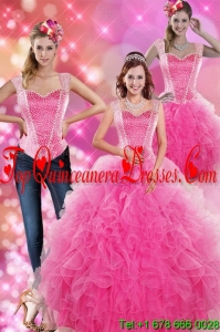 Modern Hot Pink 2015 Quinceanera Gown with Beading and Ruffles