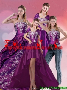 Fashionable Embroidery Strapless Quinceanera Dress in Purple for 2015