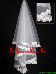Lace Applique Edge Classical Organza Bridal Veil