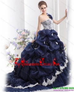Pretty 2015 One Shoulder Ruffles Quinceanera Dresses with Hand Made Flowers and Pick Ups