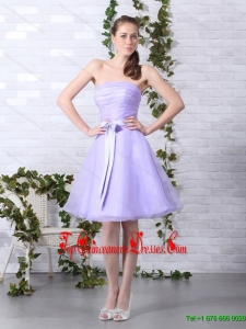 Gorgeous Lilac Strapless Ruching Mini Length Prom Dresses with Bownot