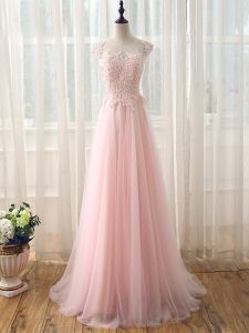 Wonderful Scoop Cap Sleeves Tulle Dama Dress for Quinceanera Beading and Lace Brush Train Zipper