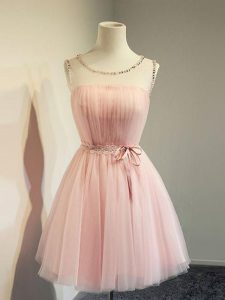 Chic Baby Pink Long Sleeves Tulle Lace Up Court Dresses for Sweet 16 for Prom and Party and Wedding Party