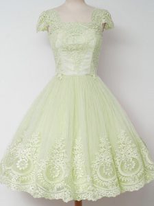 Tulle Cap Sleeves Knee Length Quinceanera Court Dresses and Lace