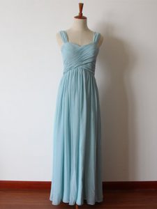 Floor Length Aqua Blue Dama Dress Straps Sleeveless Zipper