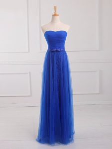 Artistic Royal Blue Dama Dress for Quinceanera Prom and Party and Wedding Party with Belt Sweetheart Sleeveless Lace Up