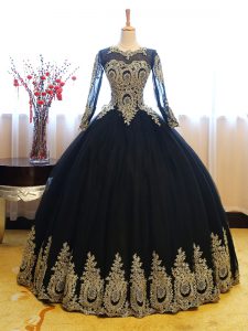 Stunning Floor Length Ball Gowns Long Sleeves Navy Blue Vestidos de Quinceanera Lace Up