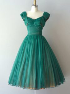 Cap Sleeves Chiffon Knee Length Zipper Quinceanera Dama Dress in Teal with Ruching