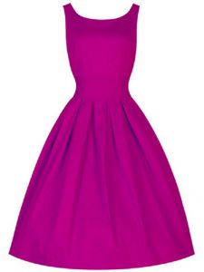 Fuchsia Taffeta Lace Up Court Dresses for Sweet 16 Sleeveless Knee Length Ruching