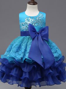 Tea Length Ball Gowns Sleeveless Royal Blue Child Pageant Dress Zipper