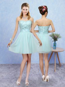 Sweetheart Sleeveless Lace Up Quinceanera Court Dresses Aqua Blue Tulle