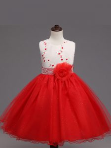 Organza Scoop Sleeveless Zipper Appliques and Hand Made Flower Little Girls Pageant Dress Wholesale in Red