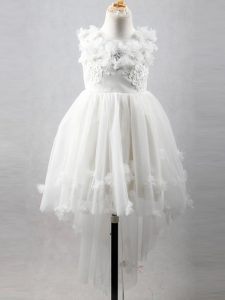Sleeveless High Low Appliques Lace Up Pageant Dress Womens with White